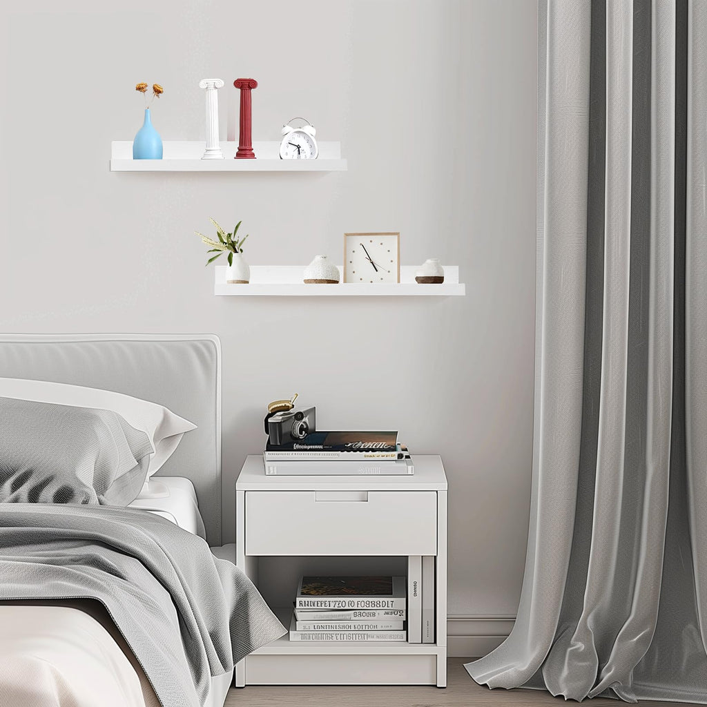 24" Wood Floating Shelves Wall Shelf with Lip, 2Pcs, White
