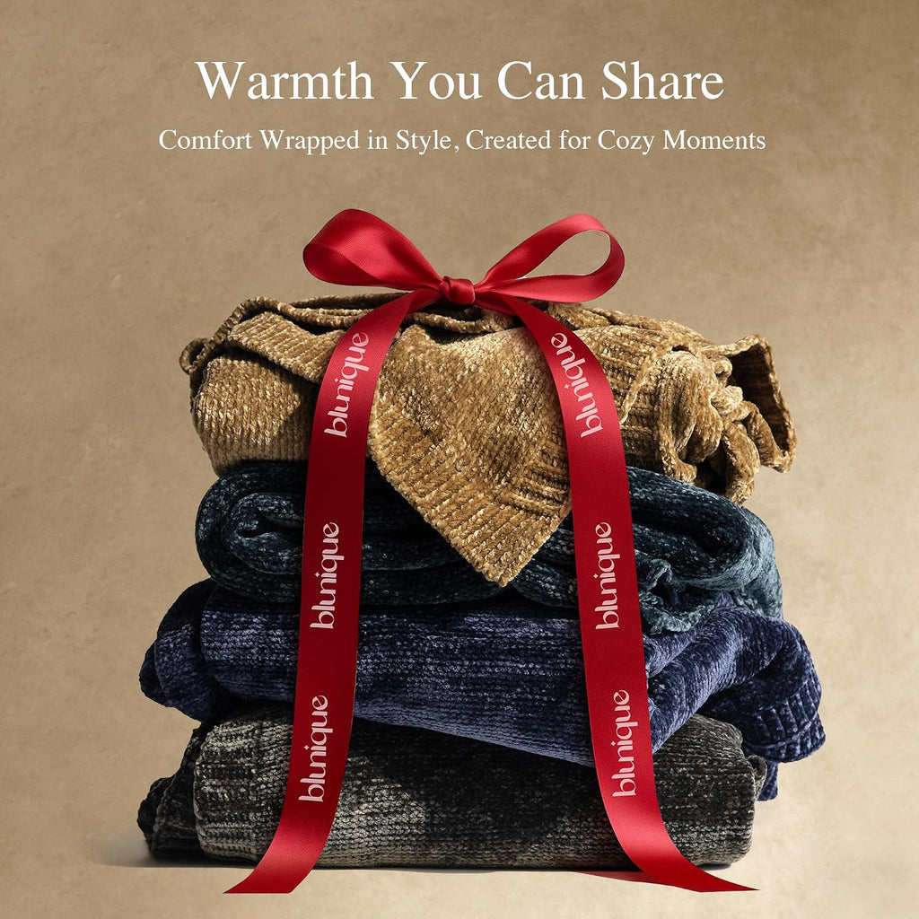 Chenille Throw Blanket, Cozy Soft Blanket Lightweight Decorative Throw, Stylish Home Decor, Ideal for Gifting, Indigo