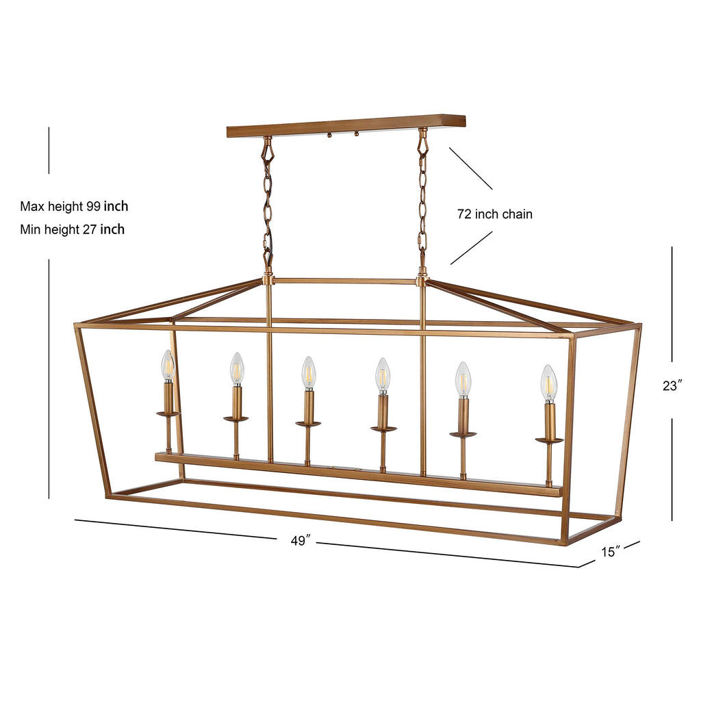 Pagoda 6-Light Pendant 49" Cage, Antique Gold