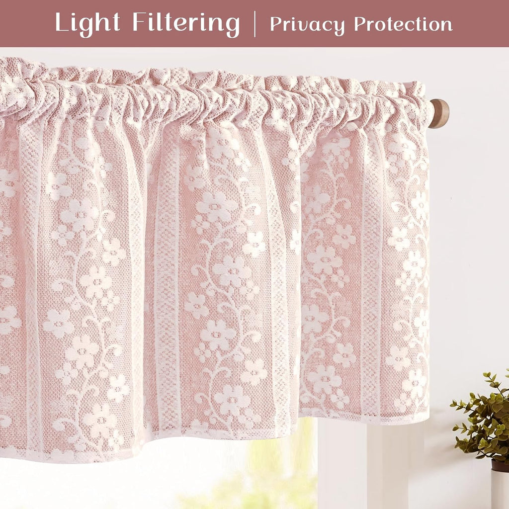 Linen Valances for Windows Farmhouse, Double Layers Kitchen Curtains with Linen and Lace, Rustic Valance Curtains for