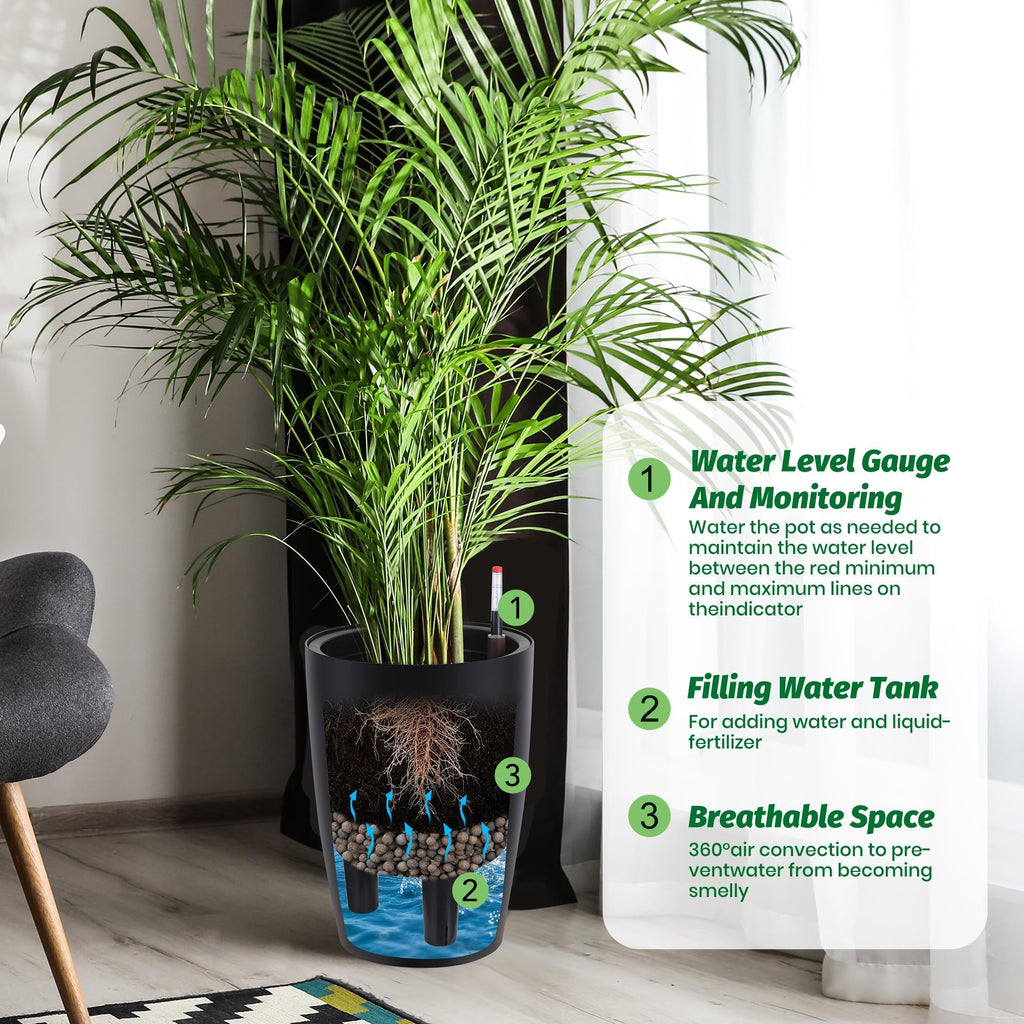 16" Tall Planter Set of 4, Self Watering Pots, Large Planter for Outdoor