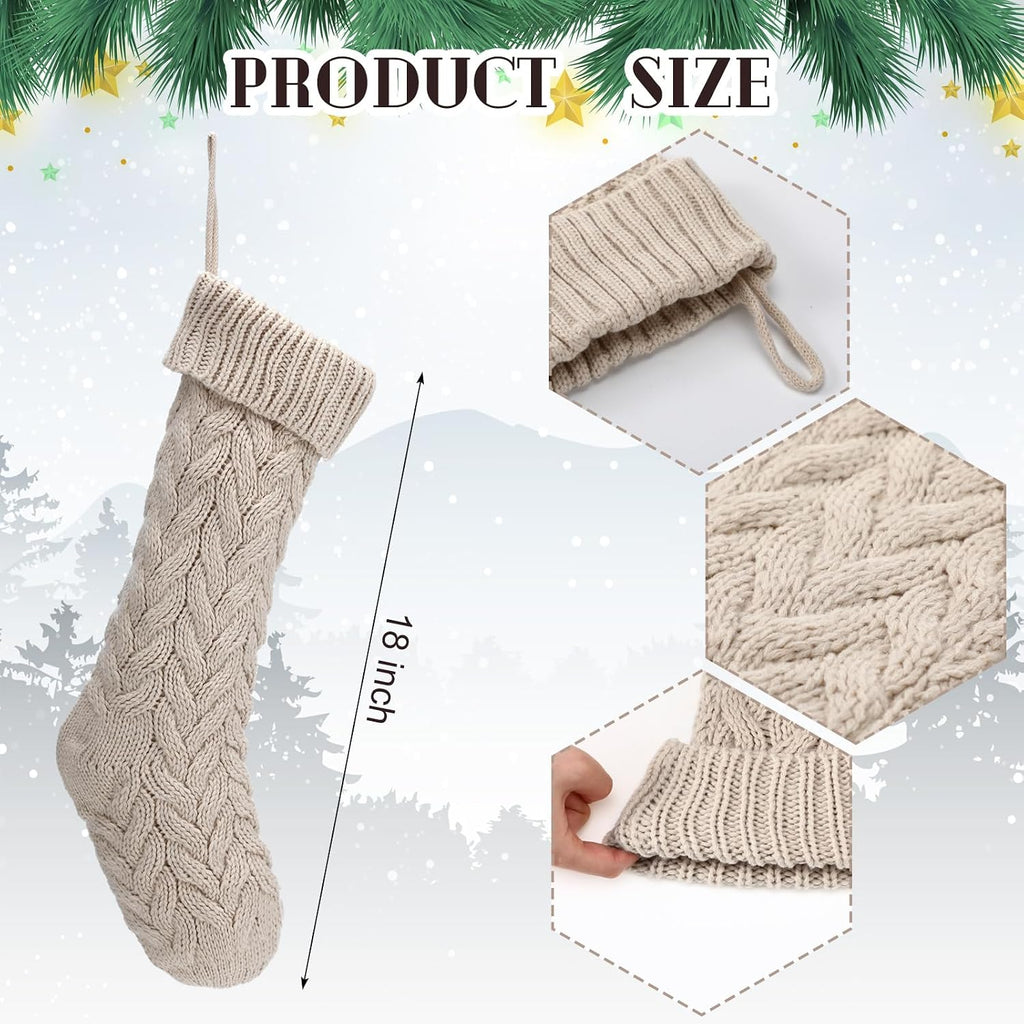 4 Pack Cable Knit Christmas Stockings 18 Inch Farmhouse Large Rustic Neutral Knitted Stockings Ornaments Hanging Xmas