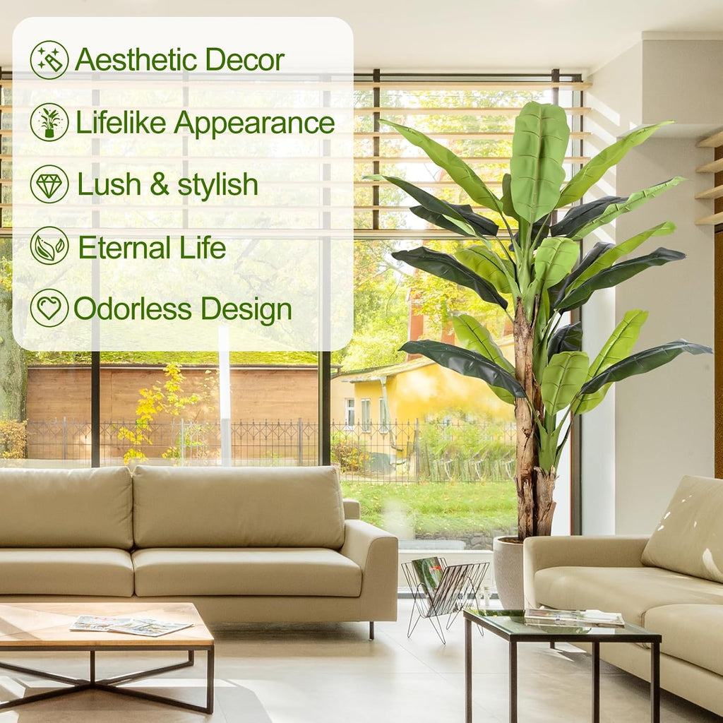 8.5ft Extra Tall Artificial Banana Tree, Fake Banana Leaf Plant with 26 Faux Banana Leaves, Perfect Indoor Outdoor