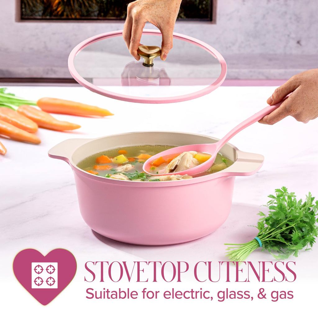 Cast Aluminum Dutch Oven with Lid, Ceramic Nonstick Coating Made Without PFAS, PFOA, PFOS & PTFE, Heart Knob