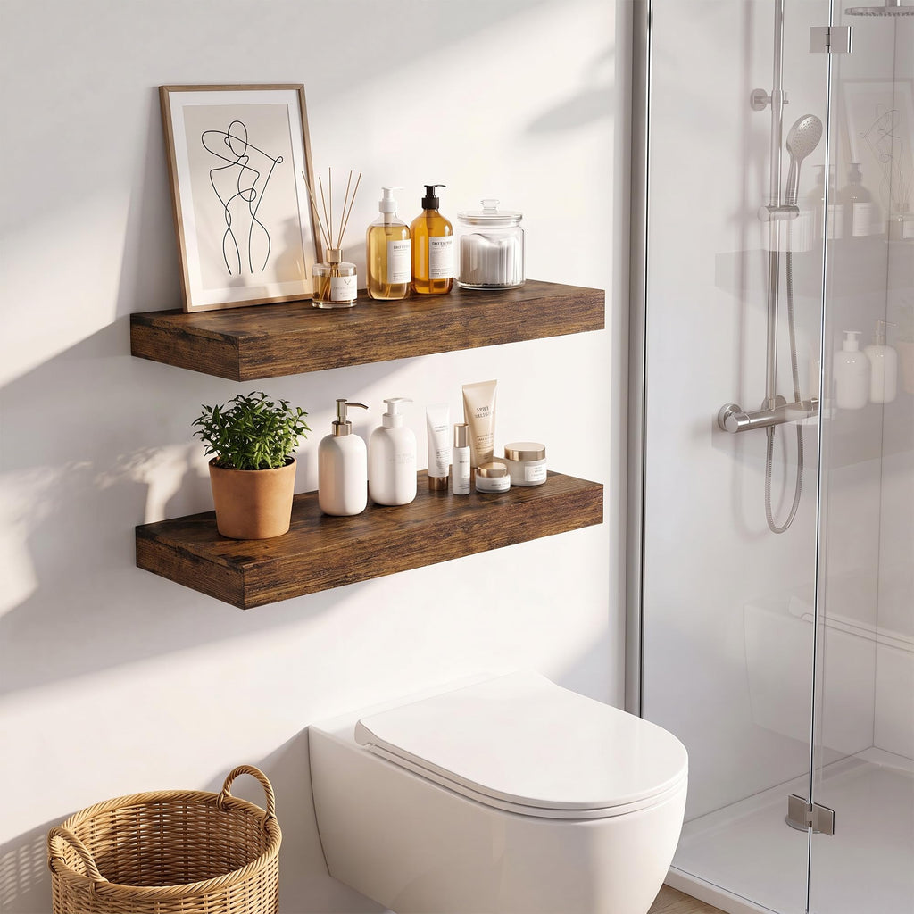 Deep Floating Shelves, 16 x 8, Rustic Brown, Set of 2