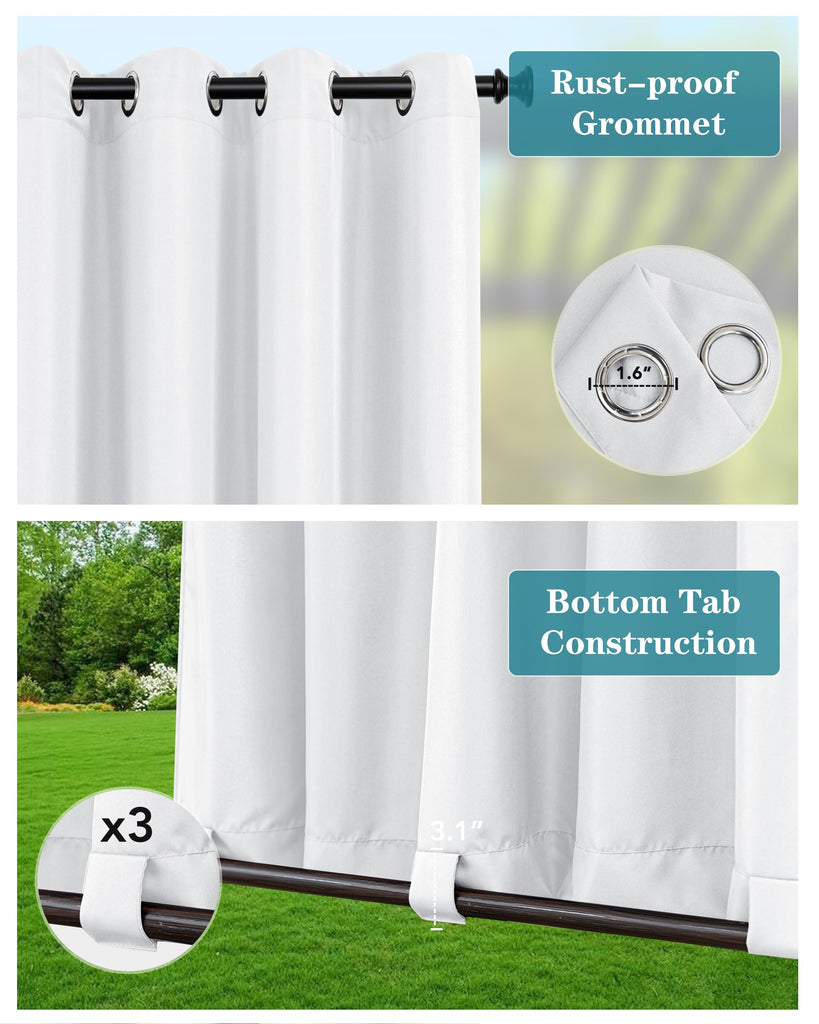 Windproof Outdoor Curtains Waterproof 4 Pcs 54x120 In White
