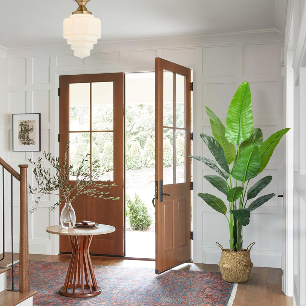 6FT Artificial Bird of Paradise Plant, Faux Palm Tree Potted Plant with Real Touch Leaves, Fake Trees Living Room