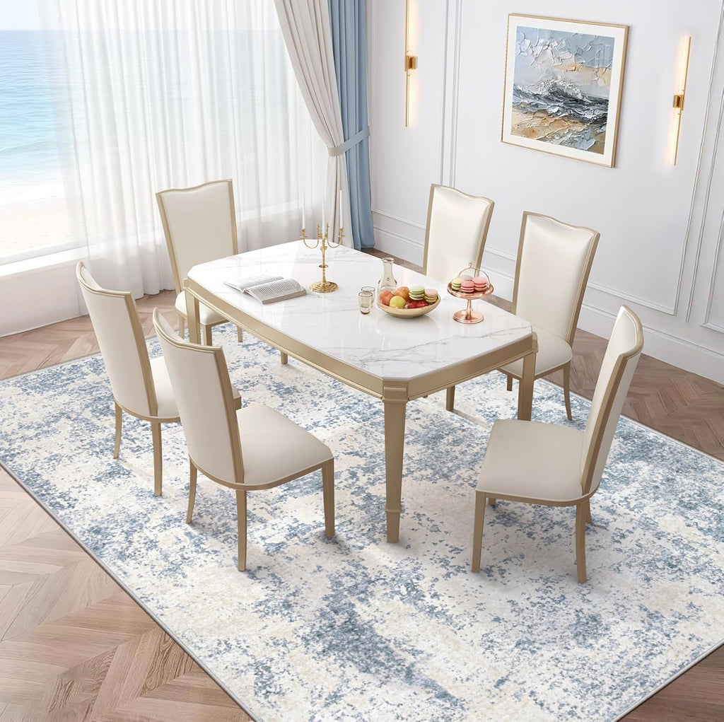 5x7 Area Rugs for Living Room: Washable Modern Abstract Area Rug Large Neutral Soft Rug Non Slip Low Pile Carpet for