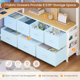 Loft Bed Full with U-Shaped Desk,7 Storage Drawers and Charging Station,Metal Full Loft Bed with Led Lights and 2-tier