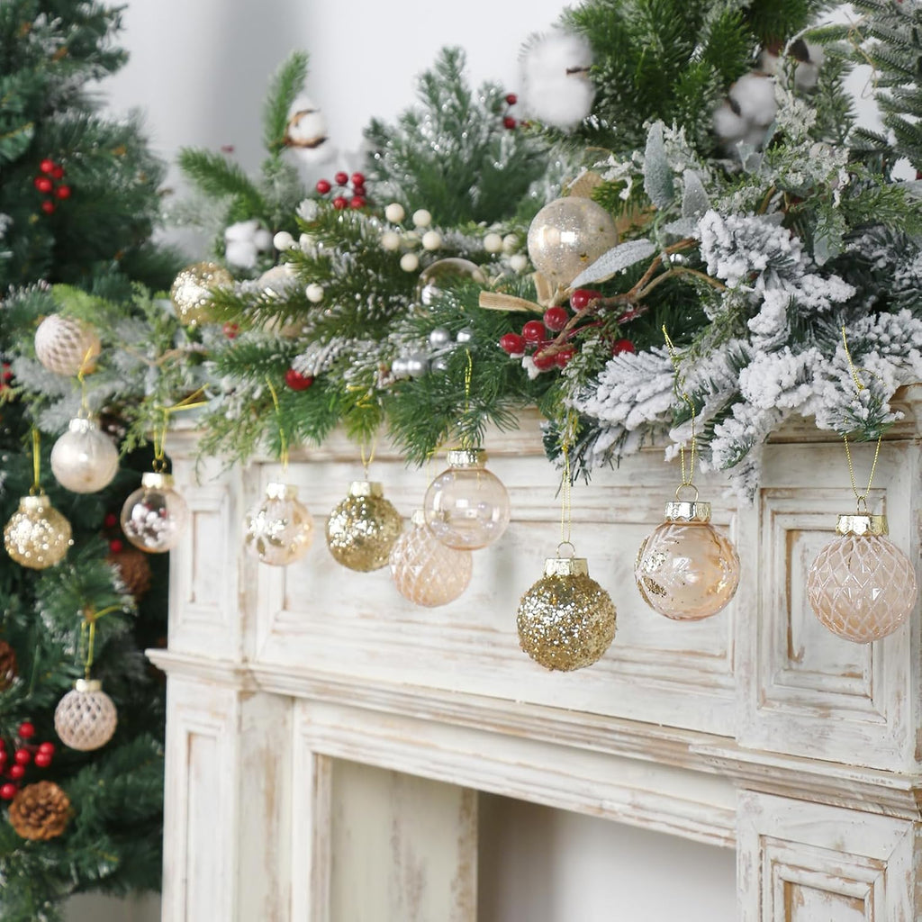 25PCS Christmas Ornaments Set, 2.36"/6CM Clear Plastic Shatterproof Christmas Ball Hanging Ornaments for Xmas Tree