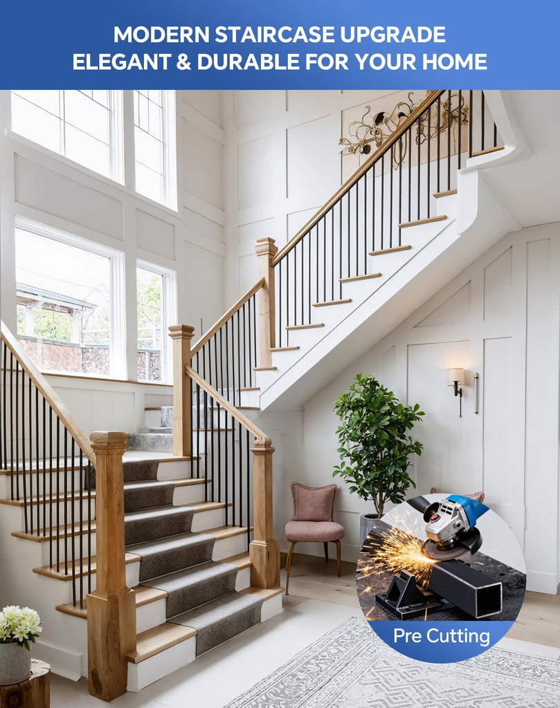 12 Pack Iron Balusters for Staircase Interior, 44 Inches Square Hollow Metal Balusters, 1/2" Wrought Iron Stair Hand