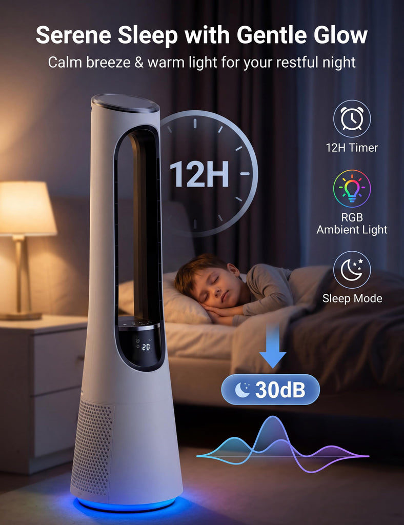 38" Bladeless Tower Fan ,Bladeless Fan with 5-Color LED,120°Adjustable Oscillating,20 Speeds & 4 Modes,Quiet DC