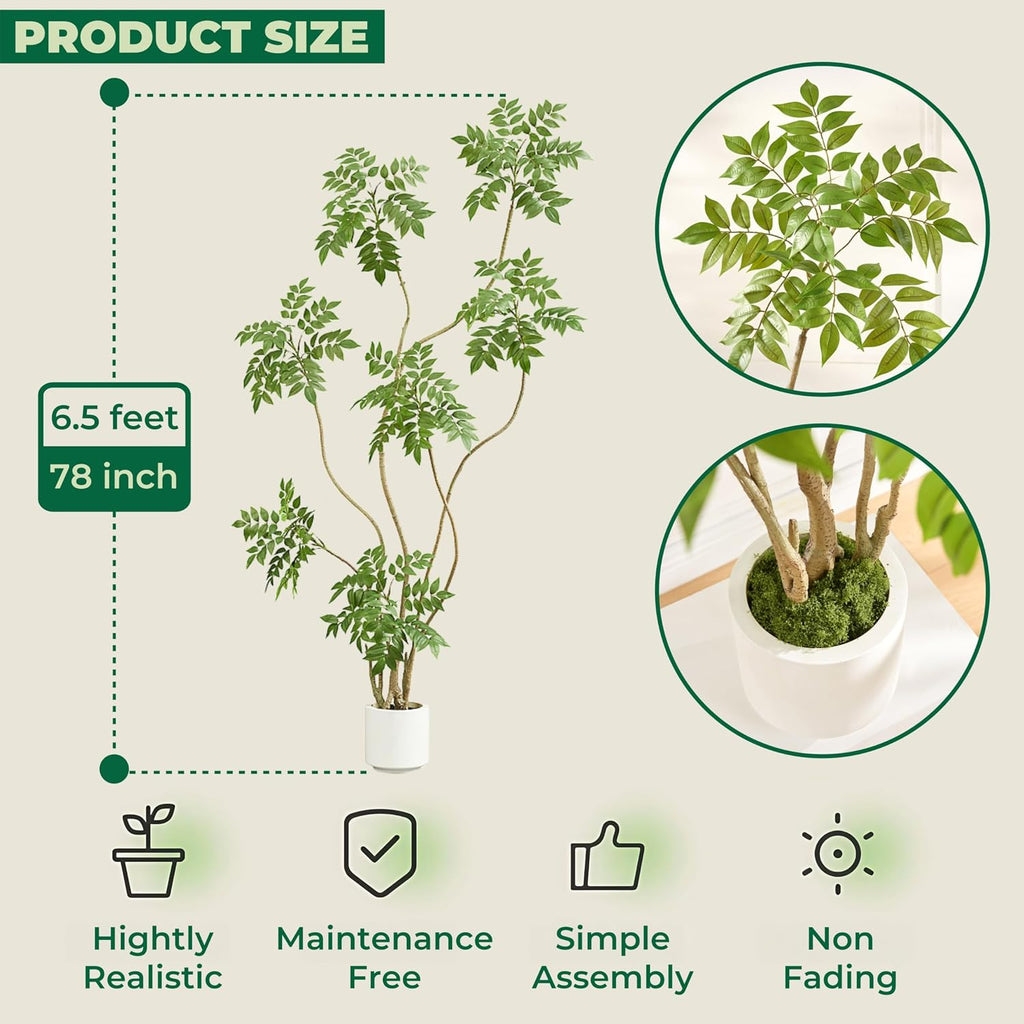 6.5FT Artificial Sumac Tree in White Pot, Indoor Faux Plants