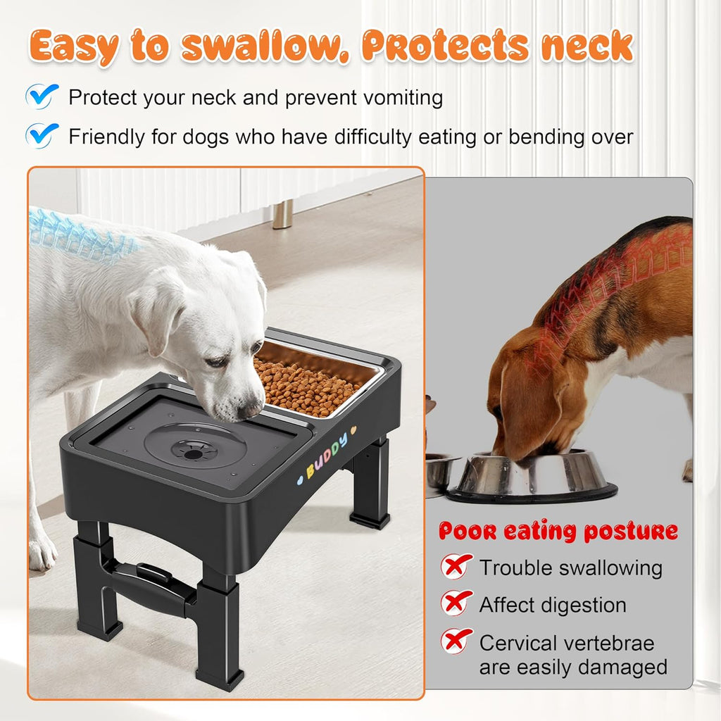 3-in-1 Elevated Dog Bowls with 4 Height Adjustable Raised Stand