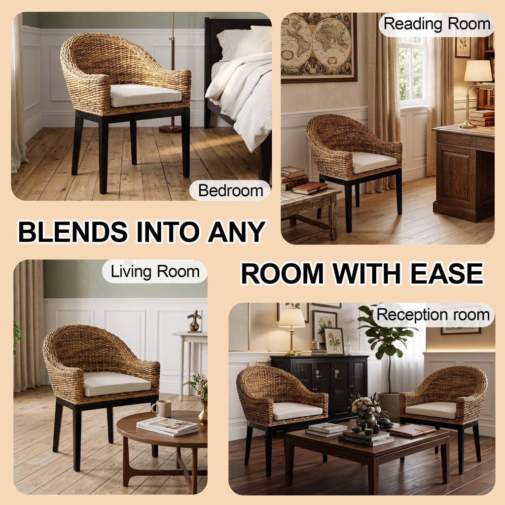 Rattan Accent Chair, Modern Armchair with Natural Rattan Armrest