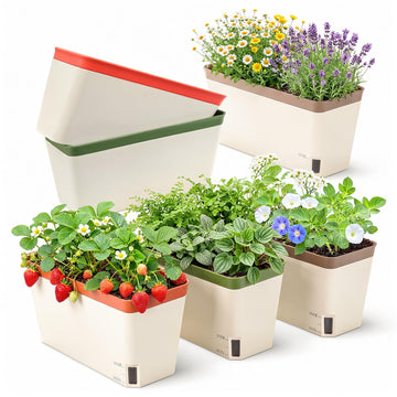 Self Watering Pots for Indoor Plants, 6 Pack 10.5 Inch Plastic Window Herb Planter Box with Water Level Indicator
