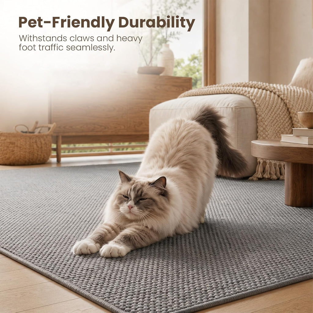 Washable Easy Jute Rug, Non Slip, Indoor Outdoor Natural Color Fiber Area Rugs, Boho Woven Design Easy-Cleaning