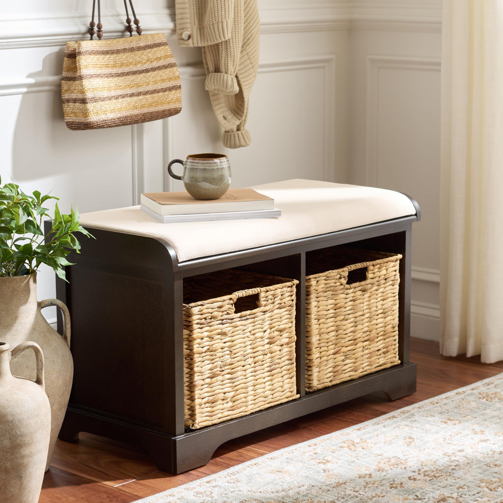 Freddy Wood Storage Bench, 33" Farmhouse Dark Chocolate