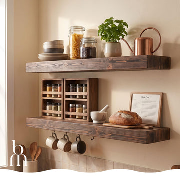 3 Inch Thick Floating Shelves, Solid Pine Wood, 8 Inch Deep, Set of 2