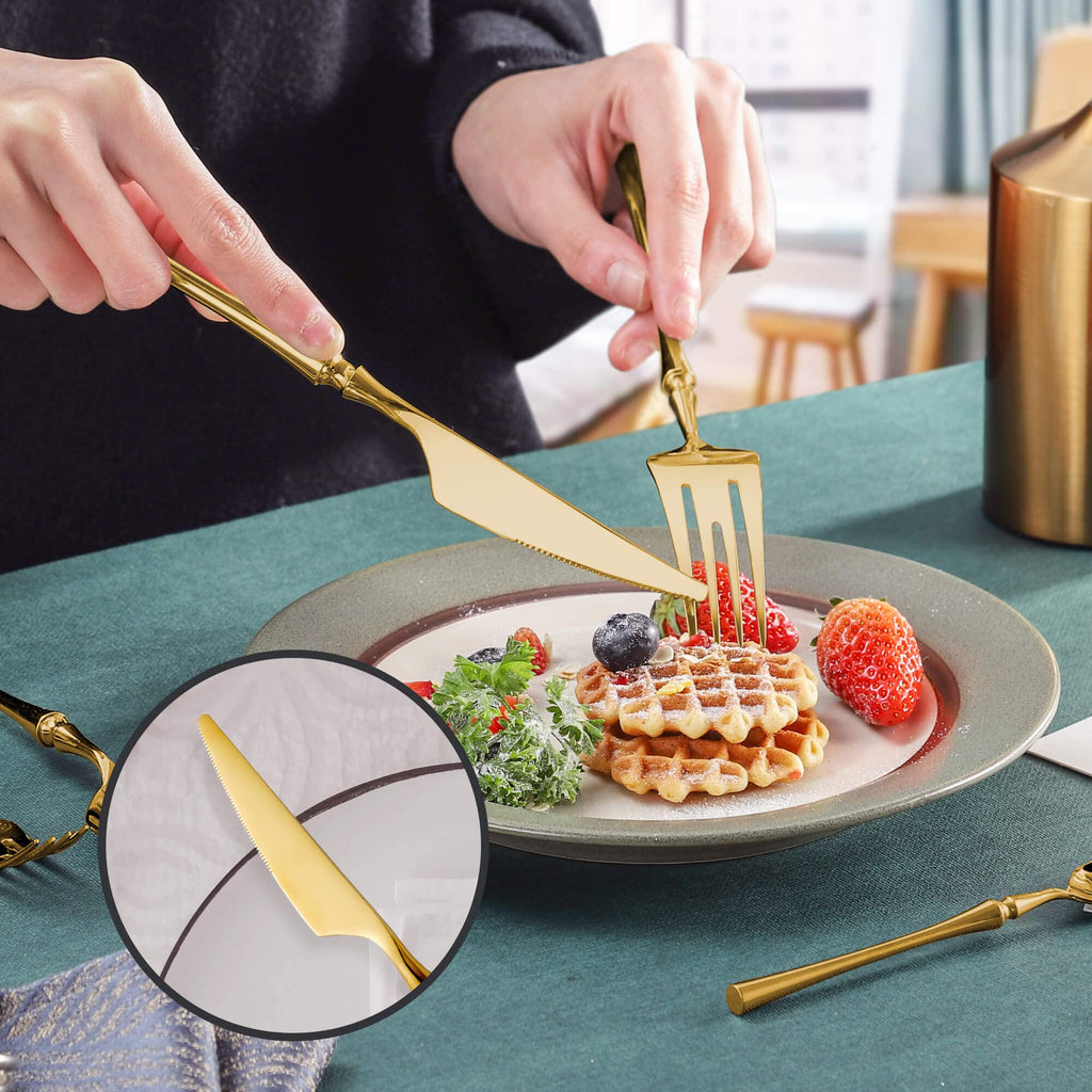 20-Piece Gold Silverware Set for 4, Modern 18/10 Stainless Steel Flatware Set, Unique Rustic Cutlery Utensils Set, Spoon