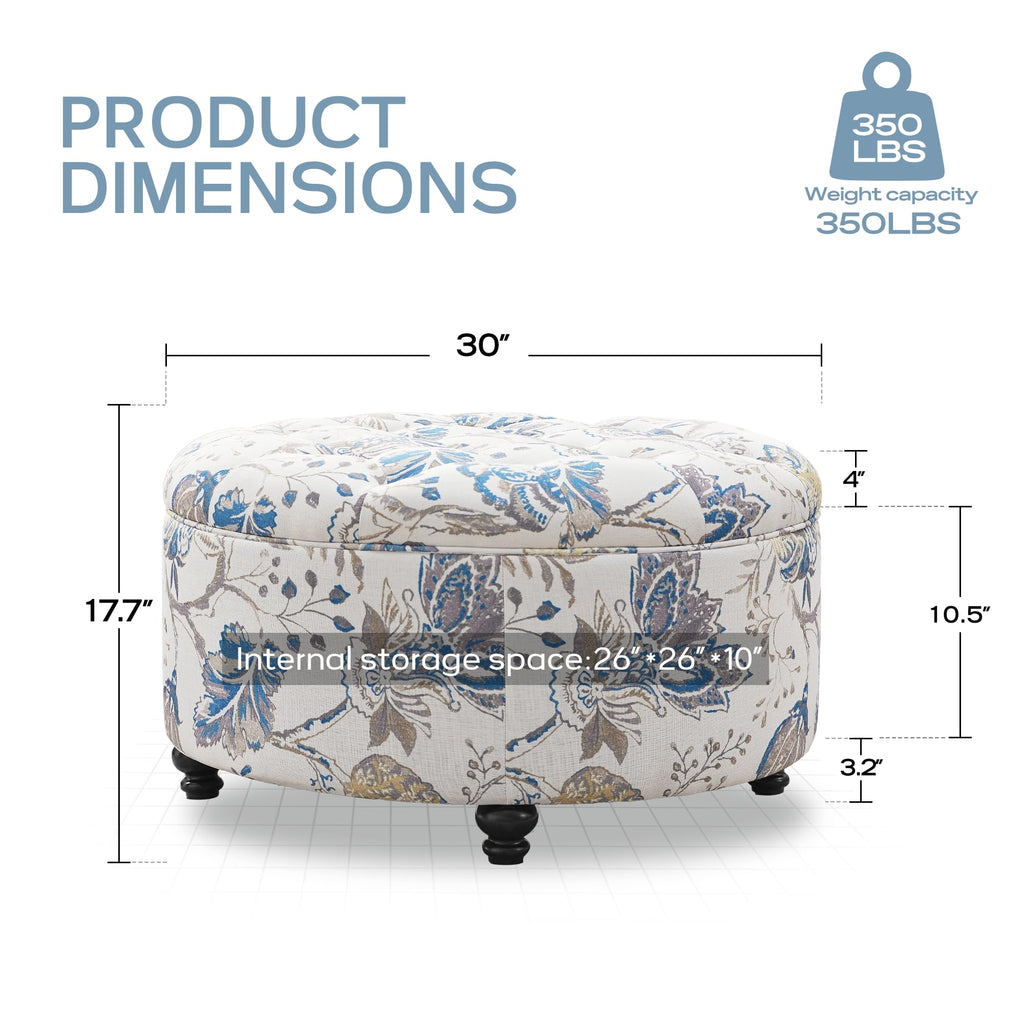 30" Round Storage Ottoman, Button Tufted Coffee Table
