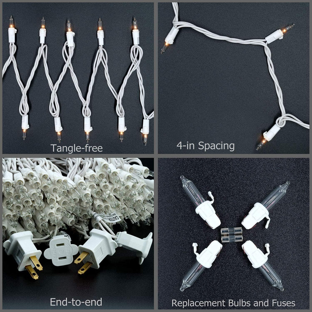 200 Clear Christmas String Lights, 2-Set 33 ft 100 ct White Wire