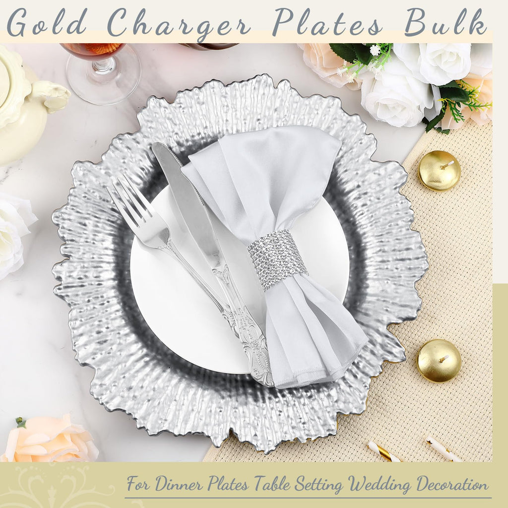 72 Pcs Christmas Charger Plates Set Bulk 24 Pcs 13'' Floral Reef Plates, Napkin Rings and Cloth Napkins Plastic