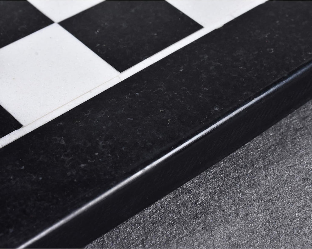 Marble Stone Chess Pieces & Board Set -Black and White - 12" - Minimalist Gift