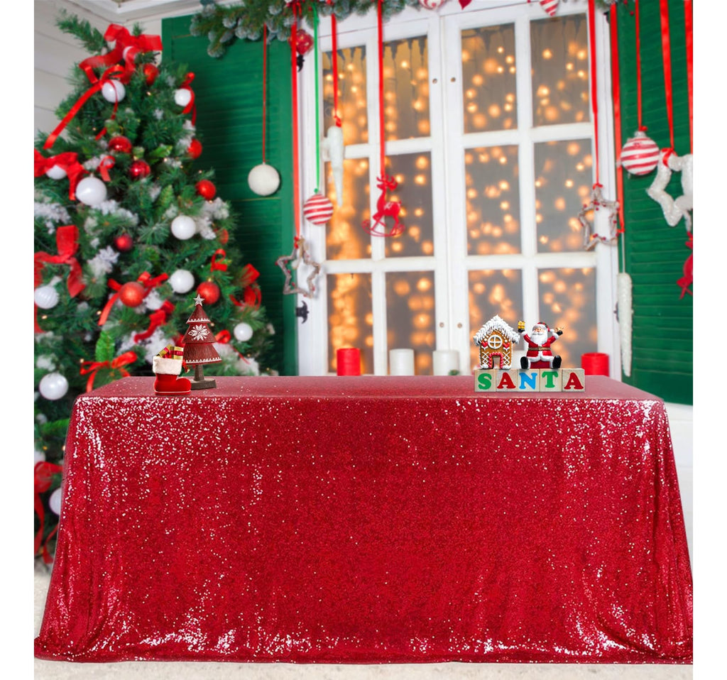 Rectangle Sequin Tablecloth Christmas Red Table Cloth 60x102inch
