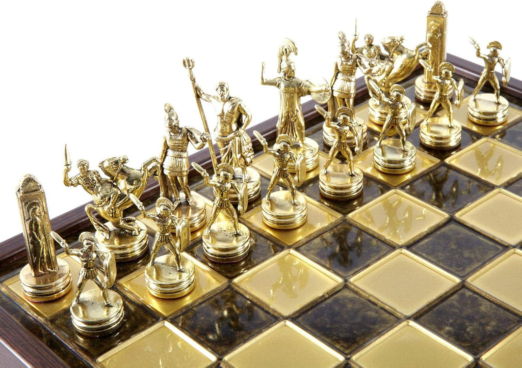 Greek Mythology Chess Set - Brass&Copper - Wooden case Brown Board