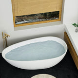59 Inches Stone Resin Freestanding Soaking Bathtub, Handcrafted Solid Surface Flat Bottom Tub In Matte White, Cupc