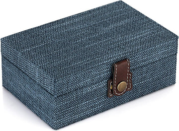 Treasure Chest Jewelry Box Wooden Decorative Box with Linen Covered