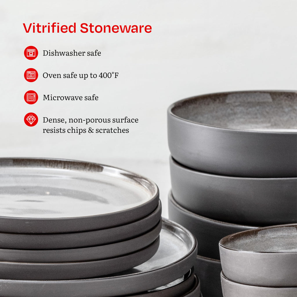 Eater x Celestre Stoneware, 16 Piece Dinnerware Set (Service for 4), Borealis Silt