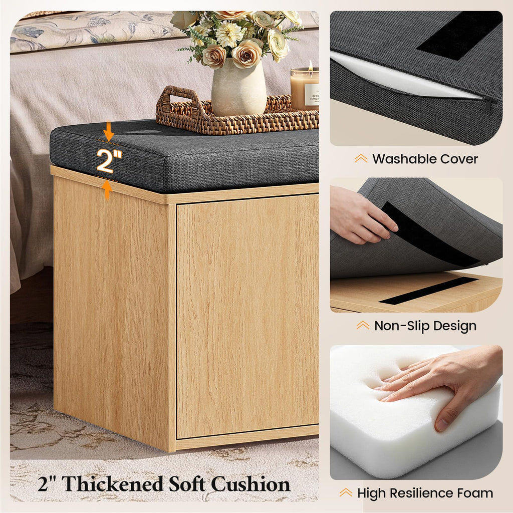 59" Storage Bench with Drawer, 2-Tier Shoe Bench with Storage, Long Entryway Bench, Thickened Cushion, Adjustable