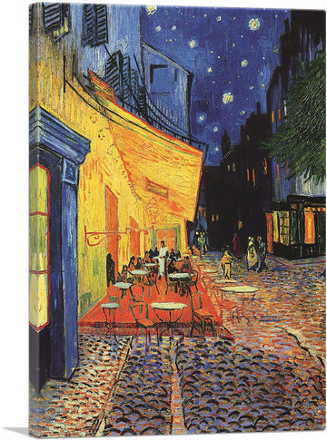 Cafe Terrace at Night 1888 Canvas Art Print Stretched Framed Painting Picture Poster Giclee Wall Decor by Vincent Van