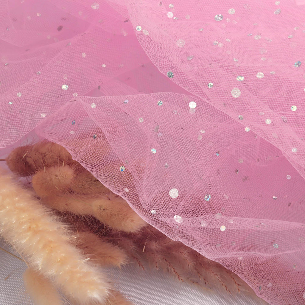 59" x 5 Yards Light Pink Glitter Tulle Rolls Bolt Sequin Tulle Fabric Mesh Fabric for Tutu Skirts Dress Sewing DIY