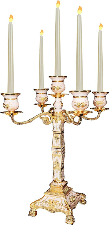 Metal Candelabra 17" Height, Candle Holder with 5 Arms,Antique Bronze Furnish Candle Holder, Centerpiece,Wedding