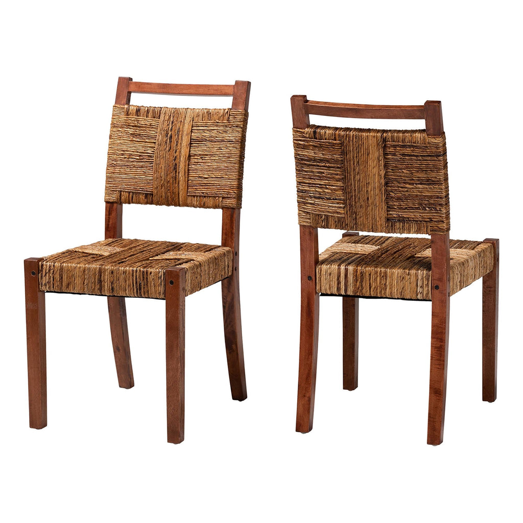 Chabela Handwoven Seagrass Dining Chair Set of 2- Solid Mango Wood Frame with Woven Seat and Backrest, Rustic Boho
