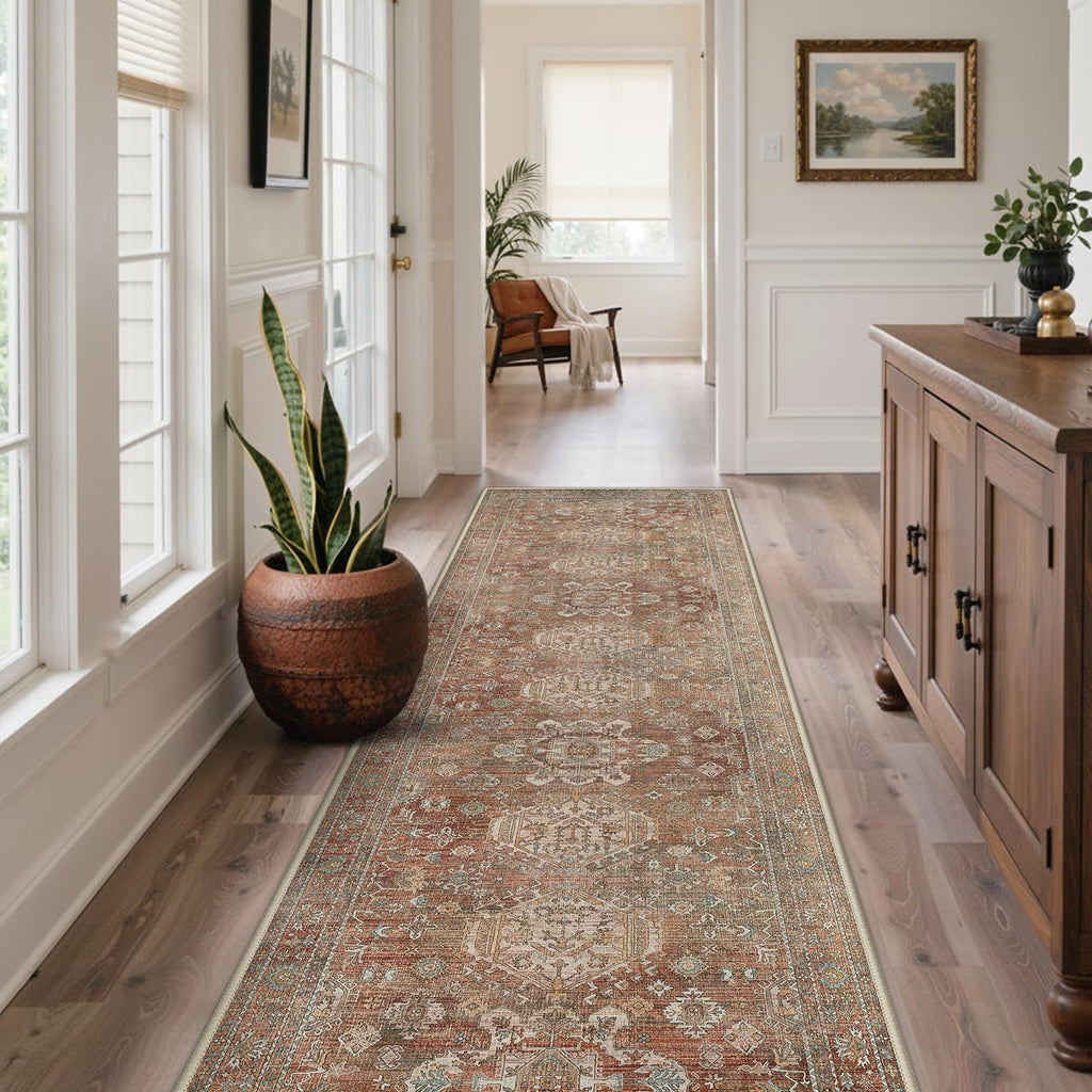 3x12 Hallway Runner Rug, Non Slip Washable, Brick