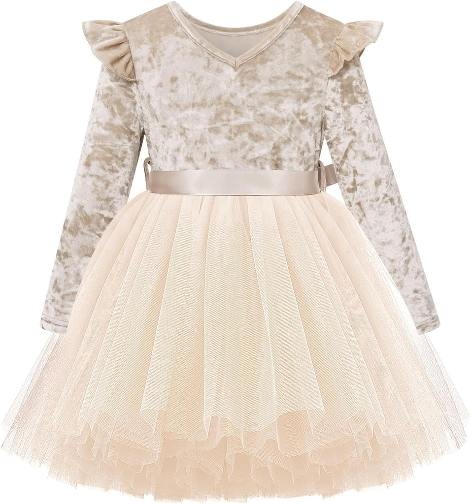 Girl Velvet Tutu Dress Toddler Long Sleeve Tulle Dresses