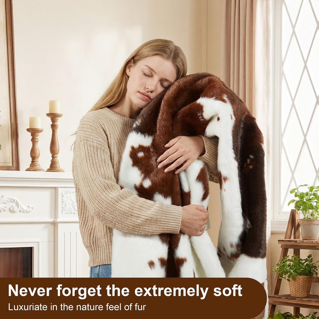 Large Durable Faux Cowhide Area Rug 4.9 x 6.56 Feet, Premium Cow Print Rug Bedroom, Durable Faux Fur Animal Cow Hide