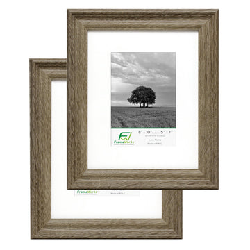 2-Pack - 8" x 10" Matted to 5" x 7" Rustic Farmhouse Wooden Picture Frames with Luxury Wide Molded Edge, Removable