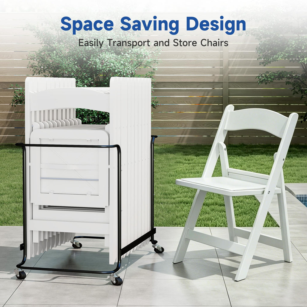 White Resin Folding Chairs with Padded Seats, 10 Pack
