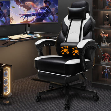 Gaming Chair, Video Game Chair with footrest and Massage Lumbar Support, Height Adjustable Game Chair with 360°Swivel