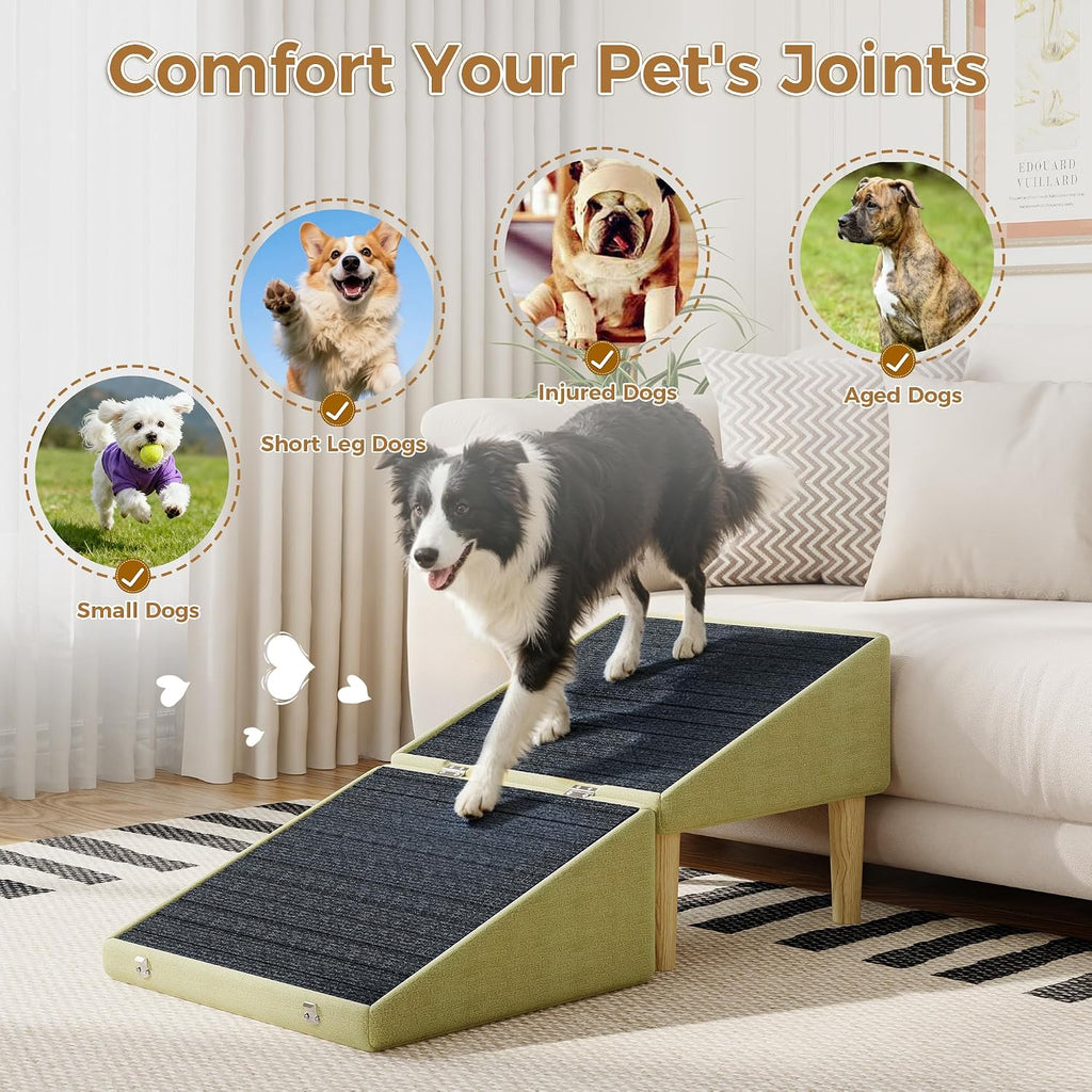 3-in-1 Dog Ramp Pet Stairs 18.5"x18.3"x18.1" with Hidden Storage Ottoman, Anti-Slip Steps for Small, Medium, Large