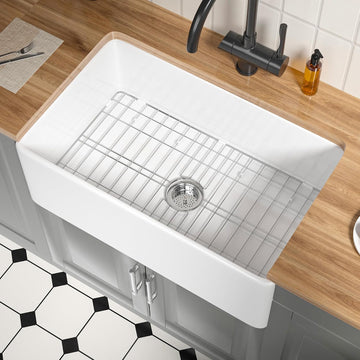 Fireclay Farmhouse Sink 30 x 18 Inch White Apron Front Kitchen Sink | Farm Sink for Laundry,Kitchen, Heavy Duty