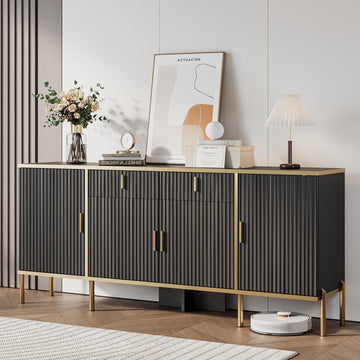 60" Fluted Buffet Cabinet with Storage, Modern Buffets & Sideboard with 2 Drawers, 4 Doors and Adjustable Shelves