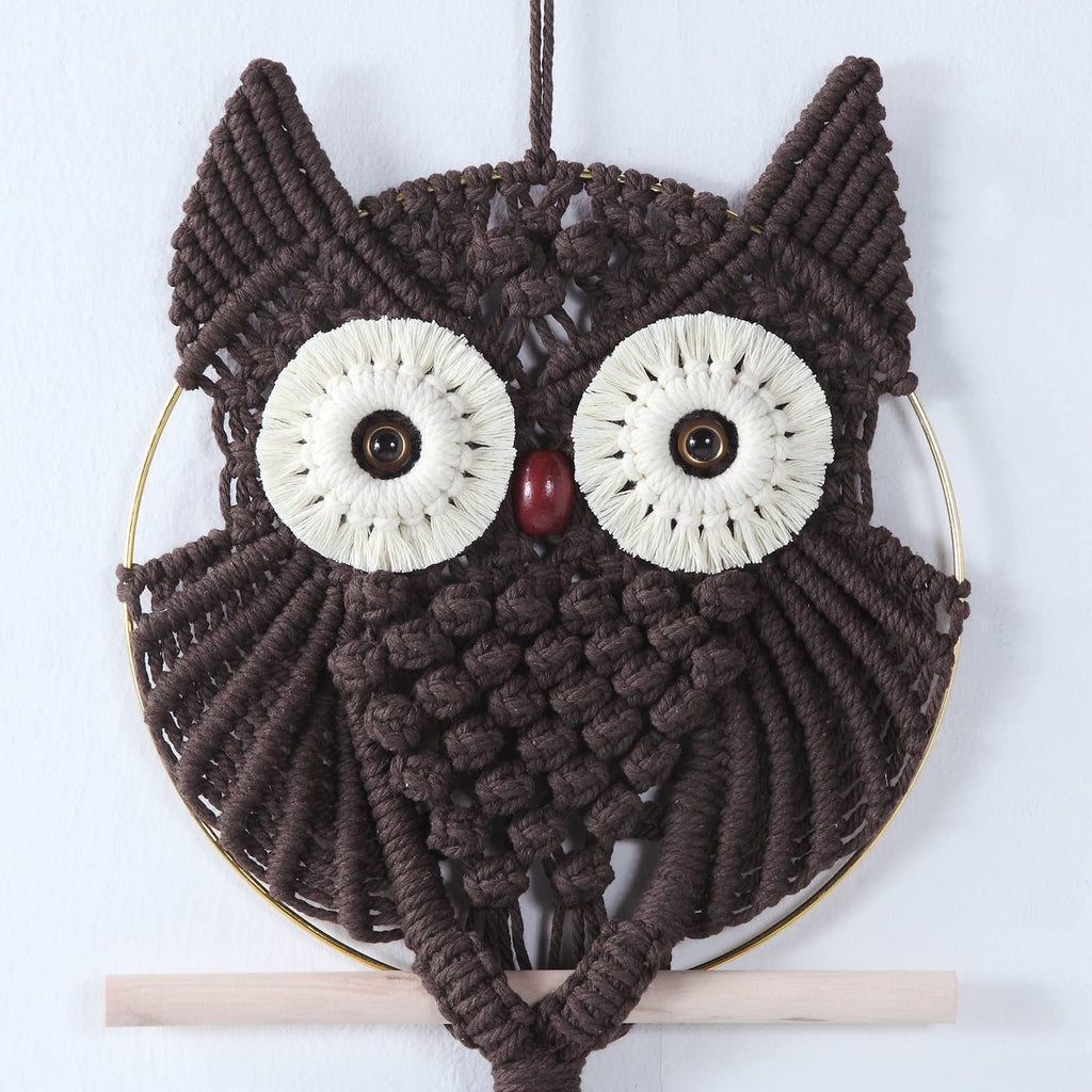 Owl Chocolate Cotton Macrame Wall Hanging Tapestry Home Decor Art and Bronze Craft Wonderful Decoration Woven Boho