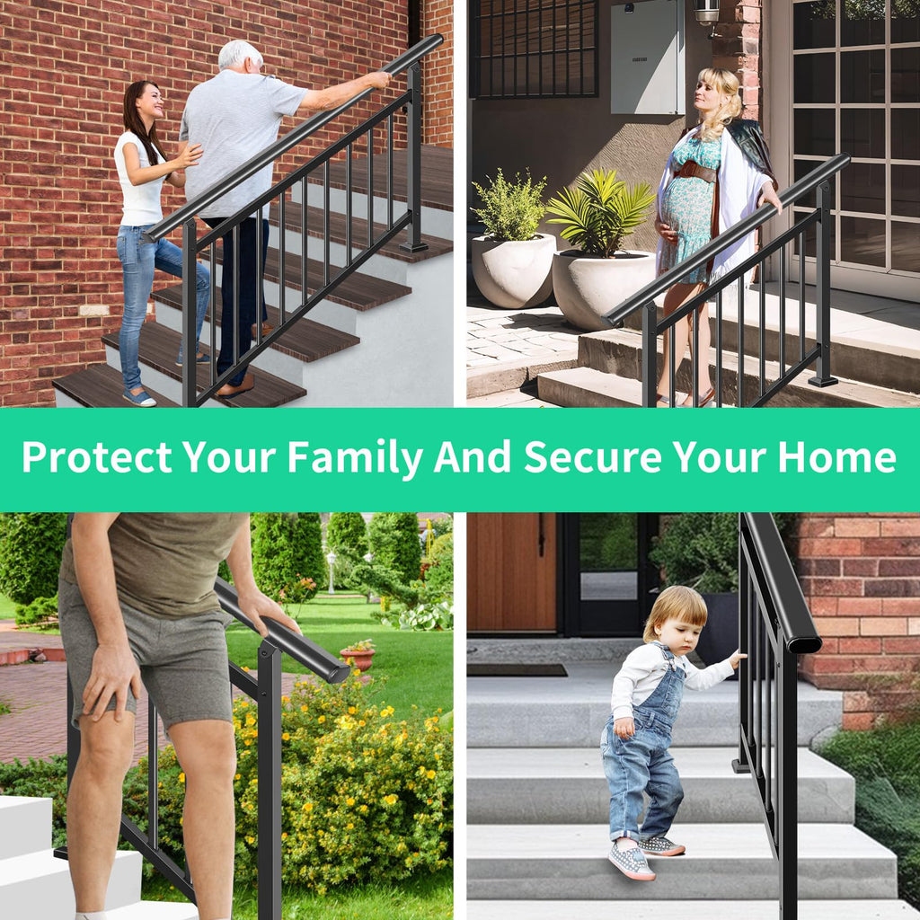 Adjustable Hand Rails for Outdoor Steps, 2‐Step Stair Railing Kit
