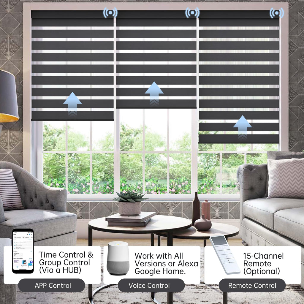 Motorized Zebra Blinds, Smart Shades with Remote, Custom Size